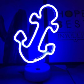 ENUOLI Anchor Neon Signs LED Neon Night Light with Holder Base for Party Supplies Girls Room Decoration Accessory for Luau Summer Party Children Kids Gifts Wedding Party (Anchor with Holder base)
