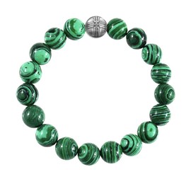 Forziani 10mm Spiritual Beads Malachite Bracelet for Men - Natural Stone and Trident Symbol Beaded Bracelet - Luck and Fortune - Made in USA - Meaningful for Men