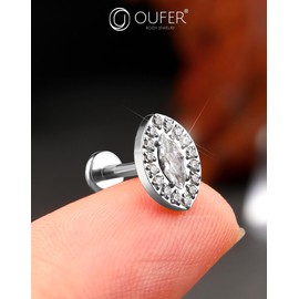 OUFER 16G Helix Earring Titanium G23 Conch Piercing Internal Threaded Cartilage Earring 8 mm Helix Jewellery Clear CZ Lip Stud for Women Helix Stud Labret