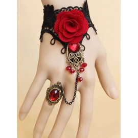 Punk Necklace Bracelet Earrings Set for Women Black Ruby Jewelry Lolita Retro Bracelet Wristband for Girls (Retro Set)…