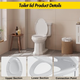 Toilet Seat Cover, White Elongated Toilet Seat with Quick-Release Design, Fits 19 Inch Toilets, Durable PP Material, Comfortable and Stylish for Modern Bathrooms
