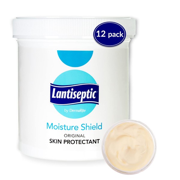 Lantiseptic Moisture Shield Original Skin Protectant – 50% Lanolin Enriched Skin Protectant Barrier Cream for Incontinence – Paraben Free, 12 Jars, 12oz Each
