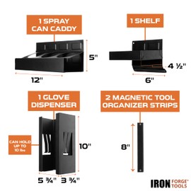 Iron Forge Tools Mechanics 5 Piece Magnetic Tool Box Accessories - Metal Organizer Wall Mount for Enclosed Utility Trailer & Garage Organization - Shelf Style Cargo Van Shelving, Service Truck Cabinet