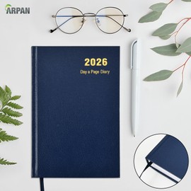 2026 Diary A5 One Day to Page Hardback Cover & Ribbon Marker | Year Planner for Business, Office, Home, Traveling, Organization, Appointments (Blue)