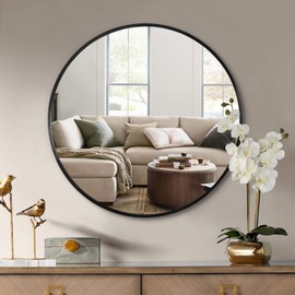 NeuType Round Mirror 16inch Circle Mirror for Wall Metal Framed Wall-Mounted Mirror for Wall Decor Decorative Mirrors for Entryway Living Room Bedroom Bathroom Home Modern(Black)