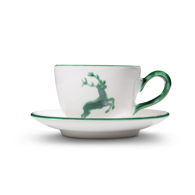GMUNDNER KERAMIK Green Deer Coffee Cup with Saucer Cup Handmade