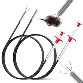 2 Pack Flexible Drain Unblocker Tools with Claw, 90cm/200cm Retractable Drain Snake Grabber Plumbing Snake, Sink Unblocker Drain Snake Hair Clog Remover for Kitchen Sink Bathroom Toilet