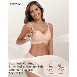 Vertvie Nursing Bras for Breastfeeding Seamless Comfort Maternity Bra Wireless Support Pregnancy Sleep Bralette Natural Shape(Nude,Small)