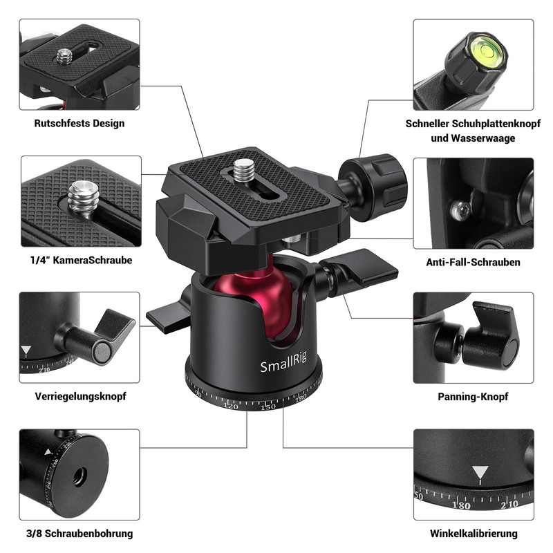 SMALLRIG Mini Ball Head 360° Panorama with 1/4 Inch Screw