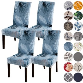 HZDHCLH Blue Chair Covers for Dining Room Set of 4,Stretch Spandex Parsons Chair Slipcover 4 Pack,Washable Anti-dust Chair Seat Cover for Kitchen,Wedding,Party