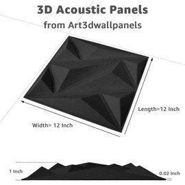Art3dwallpanels Acoustic Panels 20 Pack Soundproof Wall Panels Acoustic Foam Sound Dampening, 3D Sound Absorbing, 12" X 12", Black