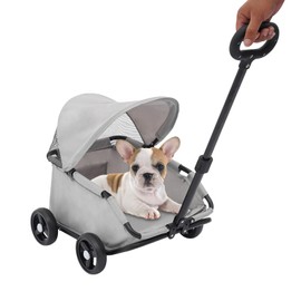 Pet Stroller, Portable Folding Dog Cart Freestanding Small Dog Stroller Multifunctional Shopping Cart Travelling Pet Strollers with 4 Wheels for Pets Weighing 15.43 Pounds (Grey)