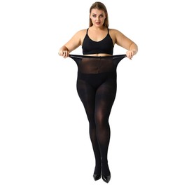 MANZI Women's Black Tights Plus Size 2 Pairs Control Top Basic Pantyhose XXXL