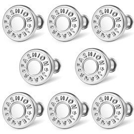 KUNTAERY 8 Sets Button Pins for Jeans, Pants Button Replacement, No Sew Reusable Adjustable Loose Jeans Button Waist Tightener, Reduce Too Big Pants Waist to Make Smaller