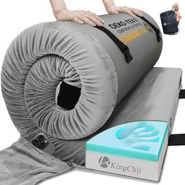 KingChii CertiPUR-US Memory Foam Camping Mattress, Portable Roll Up Travel Sleeping pad, Cot Mattress Guest Bed for Sleepover with Waterproof Cover & Travel Bag