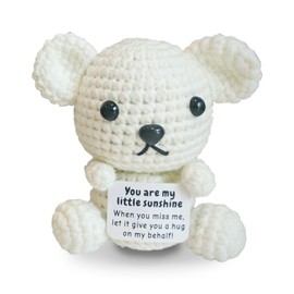 Hand Knitted Bear Plush Toy with Inspirational Cards - Soft Crochet Stuffed Animal for Anxiety Relief, Cute Desk Decor Gift for Adults (Style A)