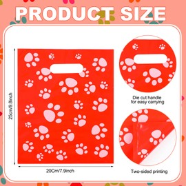 Sadnyy 100 Pcs Dog Paw Print Gift Bags 8 x 10 Inch for Selling Shopping Merchandise Small Business Treat Candy Goodie Bags(Blue,Yellow,Red, Pink-purple)