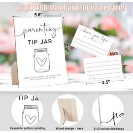 Baby Parenting Tip Jar Sign, Baby Shower Sign for Baby Shower Centerpiece, Baby Shower Party Favors for Baby Gender Reveal Games, White Simple Style Wood Sign & 50 Baby Advice Cards,13
