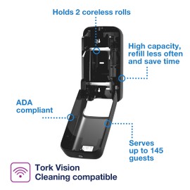 Tork OptiServe 2-Roll Coreless Toilet Paper Dispenser Black T7/T5, Vertical Dispenser, Elevation Design, 473528