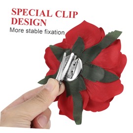 PACKOVE Dull Red Artificial Big Rose Hair Clip and Flower Brooch Pin for Women Party Versatile Hair Accessory with Rose Design Suitable for Any Season and