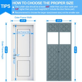 RELIANCER Magnetic Thermal Insulated Door Curtain,Waterproof Oxford Cloth Door Cover w/Clear Window,Fits 34"x80" Doors,Draft Blocker Doorway Blanket,Cotton Fiberfill Doors Curtain for Heat Insulation