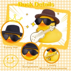 MuMyer Car Rubber Duck Ornaments Yellow Duck Car Dashboard Decorations with Mini Top Hat Guitar Sunglasses Necklace(G3)