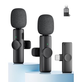 Wireless Microphone for iPhone iPad and Android Phone, 2 Pack Wireless Lavalier Lapel Mic with Noise Reduction, Plug and Play Mini Microphone for Video Recording Interview Podcast YouTube TikTok Vlog