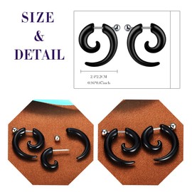 Feilok Unisex Men's Women's Acrylic Piercing Spiral Expander Stud Earrings Snail Polka Dots Plugs Tunnel Ear Wedge Expander Black, Acrylic