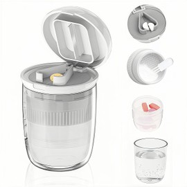 Cortador de Pastillas,Triturador de Pastillas 4 en 1 con Vaso de Agua Portátil - Moledor,Partidor de Pastillas,Pill Cutter Profesional para Cortar Pastillas Grandes y Pequeñas,Desmontable y Lavable