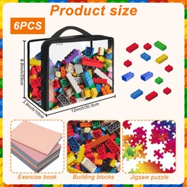 YEXEXINM 6 Pcs Toy Storage Bags, Clear PVC Organiser Bags with Zipper Extra Large Toy Storage Organizer with Handle Waterproof Storage Bags for Building Blocks, Puzzles, Clay, Small Models