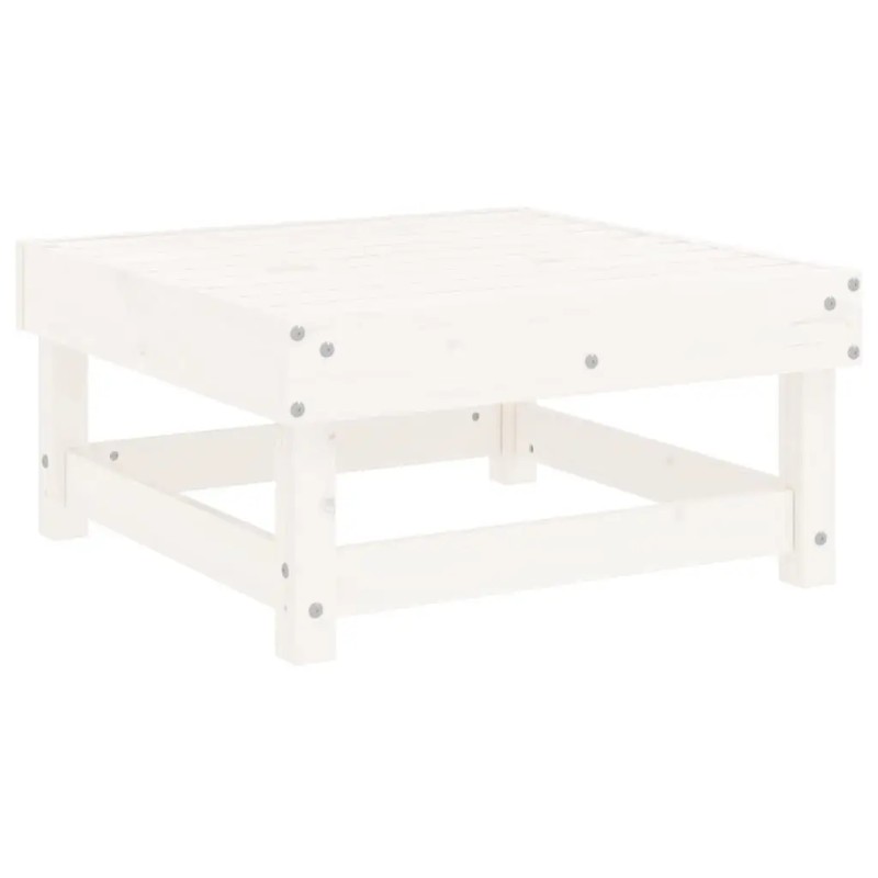 White Solid Wood Patio Footstool With Cushion Contemporary Outdoor Furniture