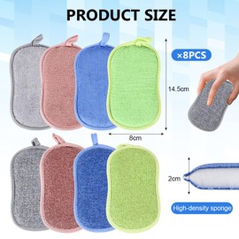 GIDWRIY 8 Stück Spülschwamm 14.5 x 8 x 2 cm,Mikrofaser Schwamm Küche,Putzschwamm,Topfschwamm Waschbar,Geschirrschwamm,Scheuerschwamm,Reinigungsschwamm,Topfreiniger Schwamm Doppelseitiger für Bad, Glas