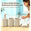 Juego de accesorios de baño beige mate, 4 dispensadores de