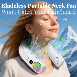 HWING Portable Air Conditioners - Neck Fans That Blow Cold Air Rechargeable Portable Fan for Travel Bladeless Wearable Personal Cooler - Gifts for Women Men Indoor Outdoor-White
