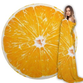 Food Throw Blanket Orange, Realistic Funny Orange Blanket for Adults and Kids, Ronud Novelty Fruits Printed Blanket for Couch,Sofa,Bed, Fun Comfy Cozy Gifts for Boys,Girls 59 Inches