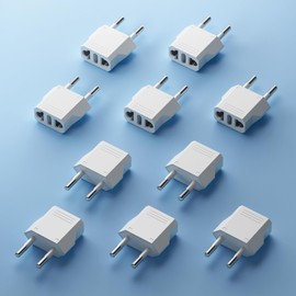 European Travel Plug Adapter, SUPERDANNY US to Europe Plug Adapter, American 2-Prong Plug to Type C EU Plug Converter, Travel Plug for Germany, France, Spain, Italy, 10 Packs (White)