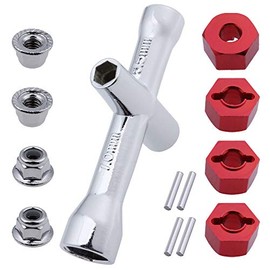 HobbyPark Aluminum 12mm Hex Wheel Hubs Adapters & M4 Flanged Lock Nuts for Traxxas 1/10 Slash 4X4 Stampede 4WD RC Car,Replace Part 1654 (Red)