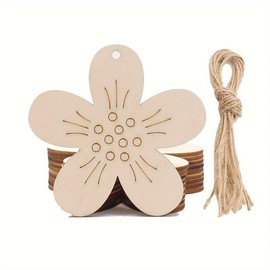 Wooden Hangings Pack of 20 Wooden Flower Discs for Hanging Wooden Disc for Painting Easter Crafts Decorations for Gift Tags Packaging Easter Bouquet with String for Easter Party