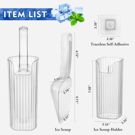 KAWENDE Ice Scoop with Holder - Removable Plastic Ice Scoop and Holder for Freezer, Kitchen Countertop Ice Maker, Commercial Ice Machine, Ice Scoop Holder with Strong Traceless Self-Adhesive