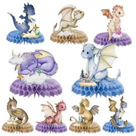 Papiailove Dragon Birthday Party Decorations - 9PCS Dragon Birthday Decorations Honeycomb Centerpieces for Tables, Birthday Party Supplies, Happy Birthday Party Decorations for Boys Girls Baby Shower