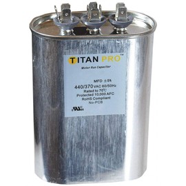 Titan Pro Oval Motor Dual Run Capacitor, 50/5 Microfarad Rating, 370-440VAC Voltage - TOCFD505