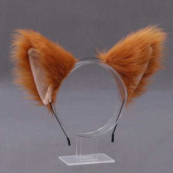 lasenersm 1 Piece Cat Fox Long Fur Ears Headband Cute Cat Fox Long Fur Ears Anime Cosplay Headband for Anime Cosplay Party Costume Halloween Party, Camel-Tone