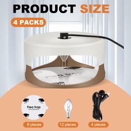 Qualirey 4 Pieces Flea Traps with 8 Sticky Disc 12 Bulbs 4 Electric Wires Flea Traps for Inside Your Home Safe Flea Light Trap for Indoor Safe to Pets(Round Flea Trap,Brown, White)