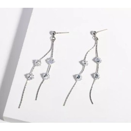 Unbranded 3" Sterling Silver Korean Cube Crystal Ball Stud Earrings Tassel Drop Gift PE28