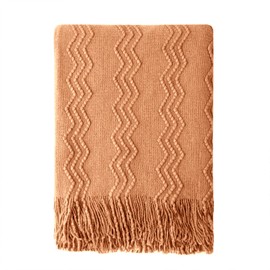BOURINA Textured Solid Soft Sofa Throw Couch Cover Knitted Decorative Blanket (Almond, 60x80 inches)