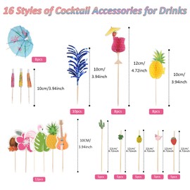 DONQL 156pcs Cocktail Accessories for Drinks, Cocktail Party Decorations with Reuseable Cocktail Umbrellas, Cocktail Straws for Drinks and Various Flamingo/Fruit/Sparkler Sticks for Summer/Beach Party