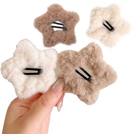 AdOvz 4 Pcs Fluffy Star Hair Clips, Fuzzy Soft Anti-slip Hair Decor,Portable Sweet Style Pentagram Bangs Clips Hair Styling for Girls Women Hair Clips Accessories