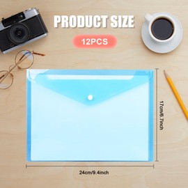 Bliceon 12 Pack A5 Plastic Wallets with Popper Closure - Assorted Colors Document Folders, Document File Holders for School, Home, Office, and Travel Organization