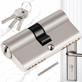 Benaton Profile Cylinder Double Cylinder Lock Cylinder, 70 mm European Brass Cylinder Lock, Euro Door Lock with 3 Keys, 70 x 29 mm Satin Nickel Cylinder Lock, Security Lock Front Door