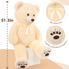 MorisMos Giant Teddy Bear Stuffed Animal, Big Teddy Bear Life Size, 51in Large Teddy Bear Cuddly Plush for Baby Shower, Birthday, Valentine(Cream)